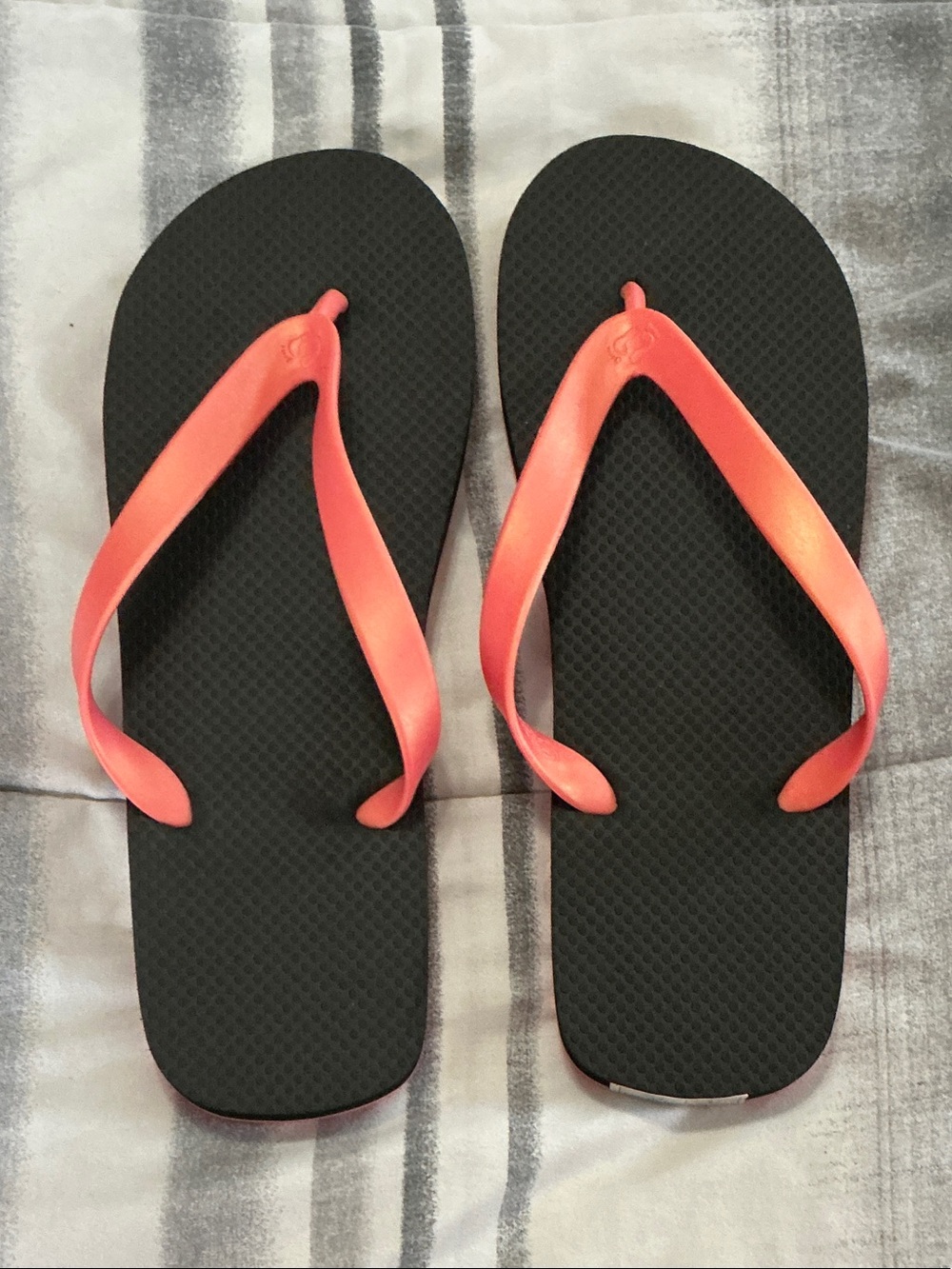 Women’s Pink Zebra Beach Imprint Black Flip Flops with Coral Straps